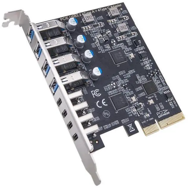 Alt view image 2 of 6 - PCIE USB3.2 GEN2 10Gbps Expansion Card PCI Express X4 to 4 Port TYPE-A + 4 Port TYPE C Adapter USB HUB Multiplier for Desktop PC