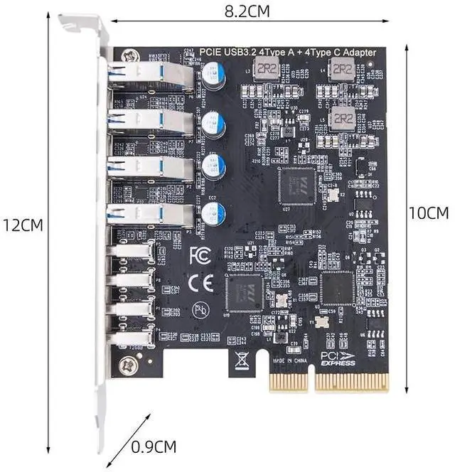 Alt view image 4 of 6 - PCIE USB3.2 GEN2 10Gbps Expansion Card PCI Express X4 to 4 Port TYPE-A + 4 Port TYPE C Adapter USB HUB Multiplier for Desktop PC