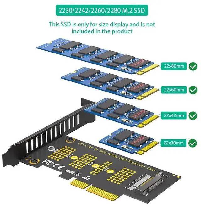 Alt view image 5 of 6 - PCI Express 3.0 X4 to NVME M Key Expansion Card Riser PCIE NVME Adapter + LED Indicator Support 2230 2242 2260 2280 M.2 NVME SSD