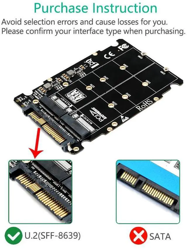 Alt view image 3 of 6 - M.2 SSD to U.2 Adapter 2in1 M.2 NVMe and SATA-Bus NGFF SSD to PCI-e U.2 SFF-8639 Adapter PCIe M2 Converter for Desktop Computers
