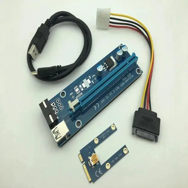 Main image of :(Blue)
Mini PCIE Riser Card SATA to 4Pin IDE Molex Power Supply PCI-E PCI Express 1x to 16x USB 3.0 Cable for BTC Miner Machine Mining