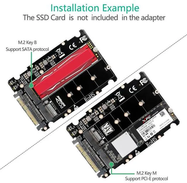 Alt view image 5 of 6 - M.2 SSD to U.2 Adapter 2in1 M.2 NVMe and SATA-Bus NGFF SSD to PCI-e U.2 SFF-8639 Adapter PCIe M2 Converter for Desktop Computers
