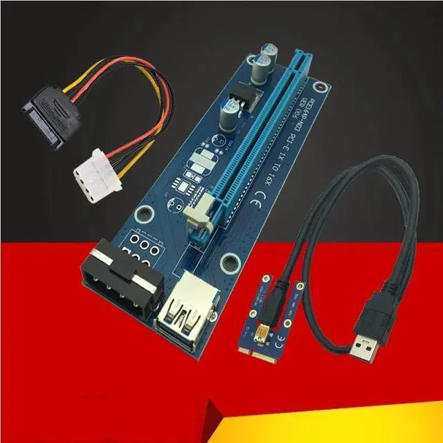 Alt view image 6 of 6 - :(Blue)
Mini PCIE Riser Card SATA to 4Pin IDE Molex Power Supply PCI-E PCI Express 1x to 16x USB 3.0 Cable for BTC Miner Machine Mining
