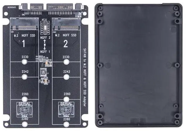 Main image of Dual M.2 to SATA3.0 Adapter M.2 SATA Protocol SSD Adapter 2 Port NGFF M.2 B Key to SATA 3.0 6Gbps M2 to SATA Converter Card Case