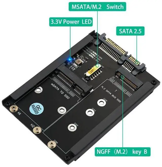Alt view image 4 of 6 - Metal Case mSATA SSD B+M Key M.2 NGFF SSD to 2.5" SATA 3.0 6Gbps Adapter Card with Enclosure Socket mSATA M2 to SATA Riser Board