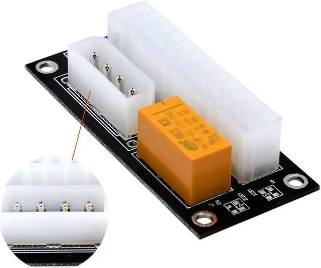 Alt view image 6 of 6 - TISHRIC Black Dual PSU Power Supply Sync Adapter Add2psu ATX 24Pin To 4pin Molex Synchronous Connector Riser Cable Miner Mining