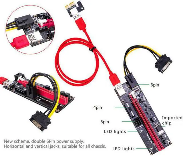 Main image of Usb 3.0 Pci-E Riser Ver 009S Express 1X 4X 8X 16X Extender Riser Adapter Card Sata 15Pin To 6 Pin Power Extension Cable Adapter