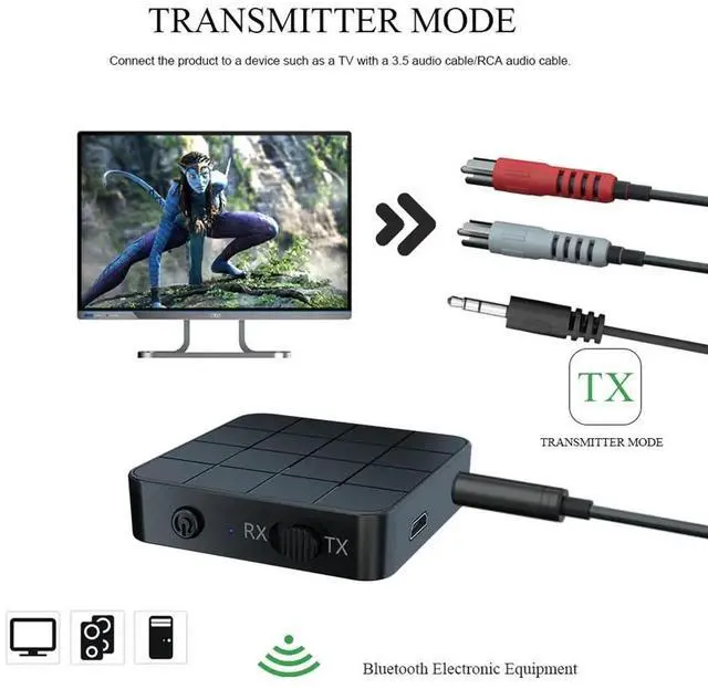 Alt view image 5 of 6 - Bluetooth 5.0 Receiver And Transmitter 2 IN 1 Audio Music Stereo Wireless Adapter With RCA 3.5MM AUX Jack For Car Kit TV MP3