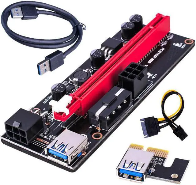 Alt view image 4 of 6 - Usb 3.0 Pci-E Riser Ver 009S Express 1X 4X 8X 16X Extender Riser Adapter Card Sata 15Pin To 6 Pin Power Extension Cable Adapter