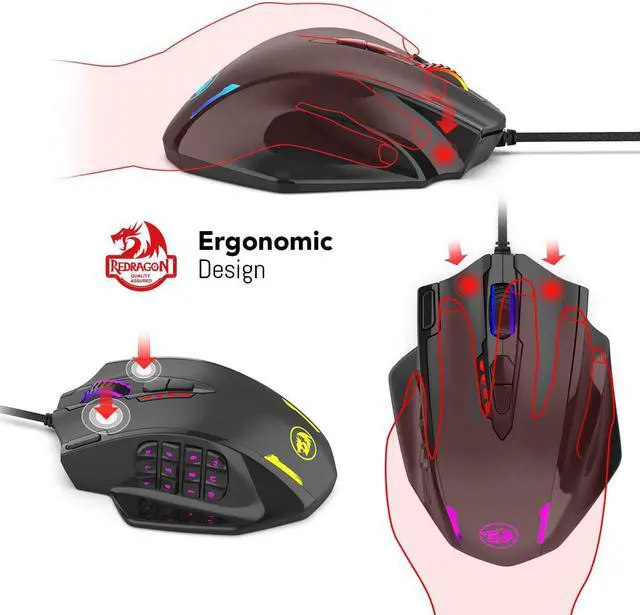 Alt view image 6 of 9 - Redragon M908 Impact RGB Gaming Mouse, 12400 DPI Wired Laser MMO Mouse with High Precision Actuation, 12 Macro Side Buttons and 16.8 Million Customized Breathing Backlight for PC/Laptop