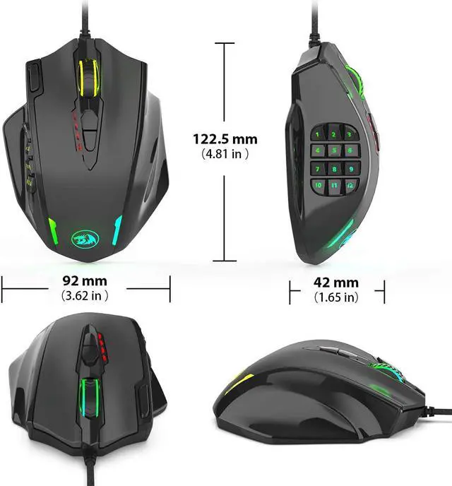 Alt view image 7 of 9 - Redragon M908 Impact RGB Gaming Mouse, 12400 DPI Wired Laser MMO Mouse with High Precision Actuation, 12 Macro Side Buttons and 16.8 Million Customized Breathing Backlight for PC/Laptop