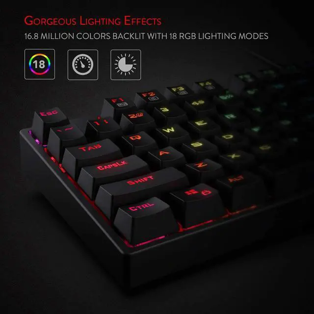 Alt view image 5 of 12 - Redragon K582 SURARA RGB LED Backlit Mechanical Gaming Keyboard with 104 Keys-Linear and Quiet-Red Switches