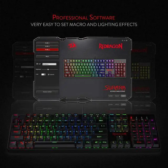 Alt view image 4 of 12 - Redragon K582 SURARA RGB LED Backlit Mechanical Gaming Keyboard with 104 Keys-Linear and Quiet-Red Switches