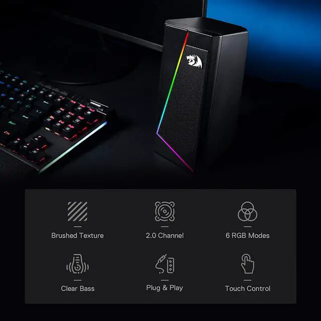 Alt view image 2 of 7 - Redragon GS520 Anvil RGB Desktop Speakers, 2.0 Channel PC Computer Stereo Speaker with 6 Colorful LED Modes, Enhanced Bass and Easy-Access Volume Control, USB Powered w/ 3.5mm Cable