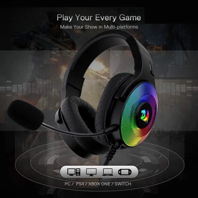 Alt view image 7 of 8 - Redragon H350 Pandora RGB Wired Gaming Headset, Dynamic RGB Backlight - Stereo Surround-Sound - 50MM Drivers - Detachable Microphone, Over-Ear Headphones Works for PC/PS4/XBOX One/NS
