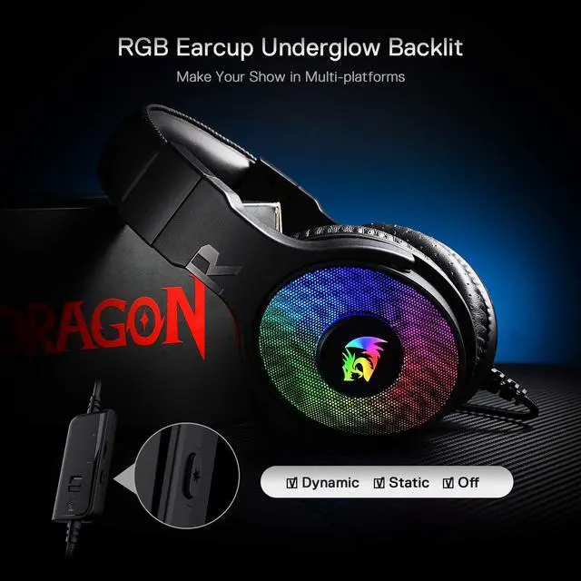 Alt view image 5 of 8 - Redragon H350 Pandora RGB Wired Gaming Headset, Dynamic RGB Backlight - Stereo Surround-Sound - 50MM Drivers - Detachable Microphone, Over-Ear Headphones Works for PC/PS4/XBOX One/NS