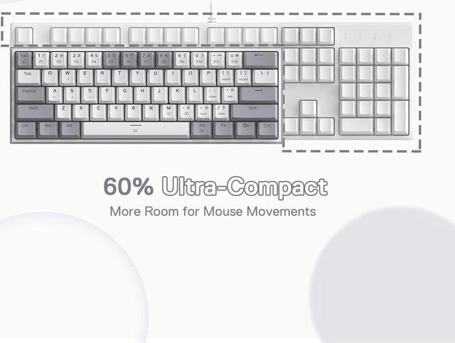 Alt view image 5 of 7 - Redragon K617 Fizz 60% Wired RGB Gaming Keyboard, 61 Keys Compact Mechanical Keyboard w/White and Grey Color Keycaps, Linear Red Switch, Pro Driver/Software Supported