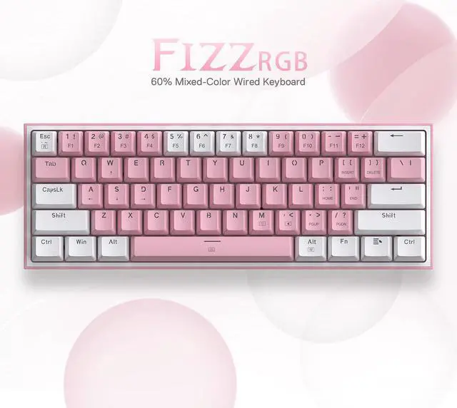Alt view image 2 of 7 - Redragon K617 Fizz 60% Wired RGB Gaming Keyboard, 61 Keys Compact Mechanical Keyboard w/White and Pink Color Keycaps, Linear Red Switch, Pro Driver/Software Supported