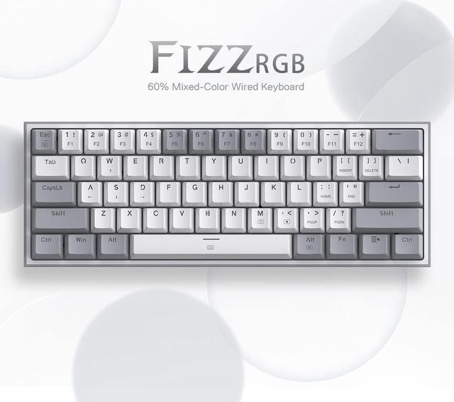 Alt view image 3 of 7 - Redragon K617 Fizz 60% Wired RGB Gaming Keyboard, 61 Keys Compact Mechanical Keyboard w/White and Grey Color Keycaps, Linear Red Switch, Pro Driver/Software Supported