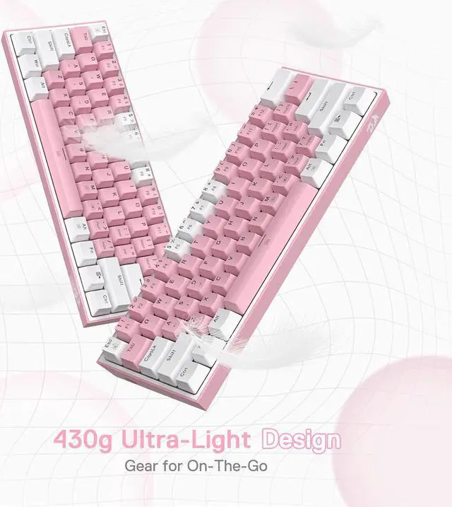 Alt view image 3 of 7 - Redragon K617 Fizz 60% Wired RGB Gaming Keyboard, 61 Keys Compact Mechanical Keyboard w/White and Pink Color Keycaps, Linear Red Switch, Pro Driver/Software Supported