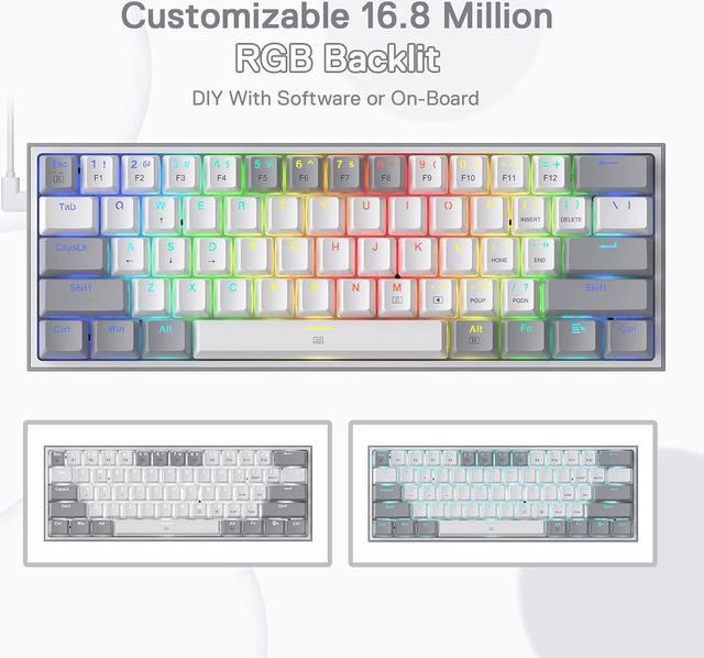 Alt view image 7 of 7 - Redragon K617 Fizz 60% Wired RGB Gaming Keyboard, 61 Keys Compact Mechanical Keyboard w/White and Grey Color Keycaps, Linear Red Switch, Pro Driver/Software Supported