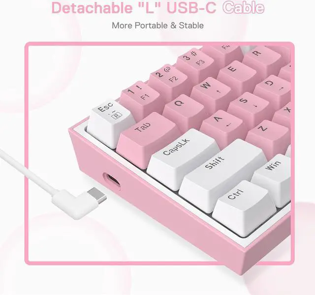 Alt view image 7 of 7 - Redragon K617 Fizz 60% Wired RGB Gaming Keyboard, 61 Keys Compact Mechanical Keyboard w/White and Pink Color Keycaps, Linear Red Switch, Pro Driver/Software Supported