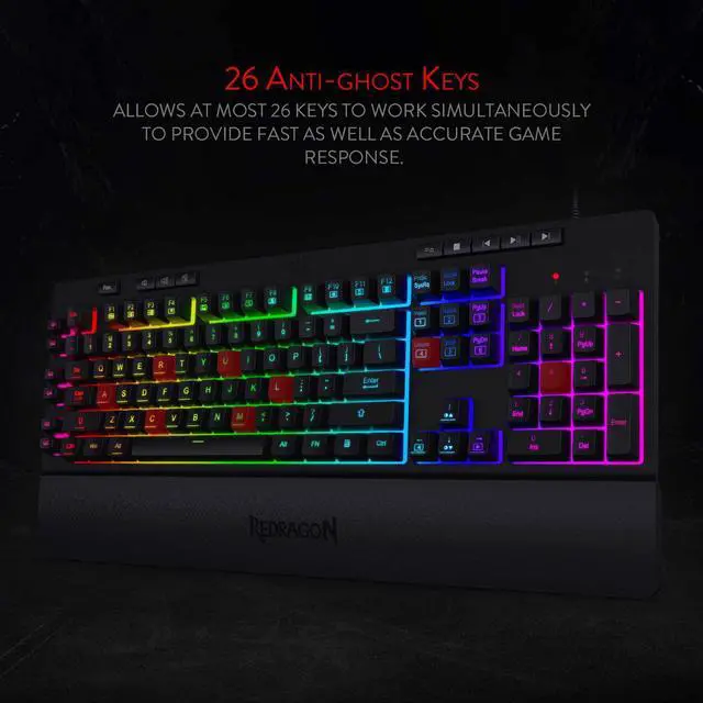 Alt view image 6 of 7 - Redragon K512 Shiva RGB Backlit Membrane Gaming Keyboard with Multimedia Keys, Linear Mechanical-Feel Switch, 6 Extra On-Board Macro Keys, Dedicated Media Control, Detachable Wrist Rest