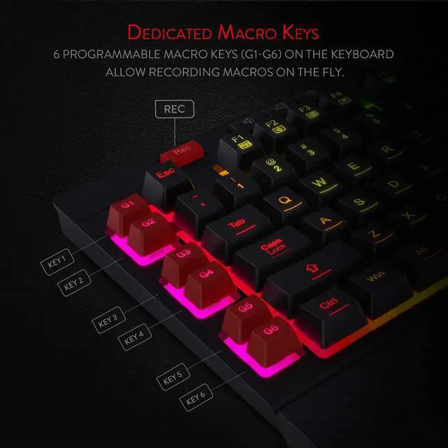 Alt view image 3 of 7 - Redragon K512 Shiva RGB Backlit Membrane Gaming Keyboard with Multimedia Keys, Linear Mechanical-Feel Switch, 6 Extra On-Board Macro Keys, Dedicated Media Control, Detachable Wrist Rest