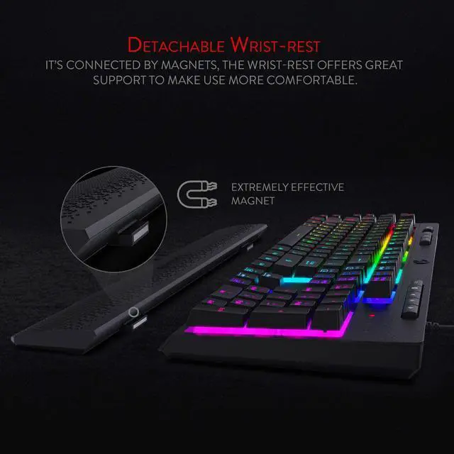 Alt view image 4 of 7 - Redragon K512 Shiva RGB Backlit Membrane Gaming Keyboard with Multimedia Keys, Linear Mechanical-Feel Switch, 6 Extra On-Board Macro Keys, Dedicated Media Control, Detachable Wrist Rest