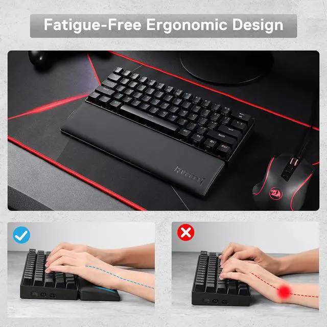 Alt view image 5 of 7 - Redragon P035 Meteor S Computer Keyboard Wrist Rest Pad, Ergonomic Soft Memory Foam Wrist Support w/Anti-Slip Rubber Base, 60% 61 Keys Compact Size 11.38 x 2.87 in, 0.78 inch(20mm) Height, Black