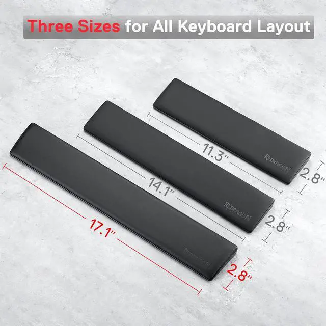Alt view image 3 of 8 - Redragon P037 Meteor L Computer Keyboard Wrist Rest Pad, Ergonomic Soft Memory Foam Wrist Support w/Anti-Slip Rubber Base, 100% 104 Keys Standard Size 17.12 x 2.87 in, 0.78 inch (20mm) Height, Black