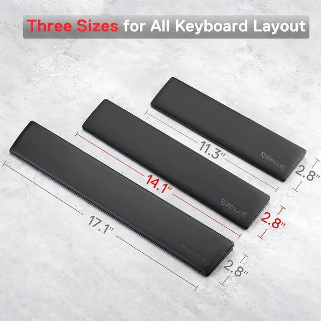 Alt view image 3 of 7 - Redragon P036 Meteor M Computer Keyboard Wrist Rest Pad, Ergonomic Soft Memory Foam Wrist Support w/Anti-Slip Rubber Base, 80% 87 Keys TKL Size 14.13 x 2.87 in, 0.78 inch (20mm) Height, Black