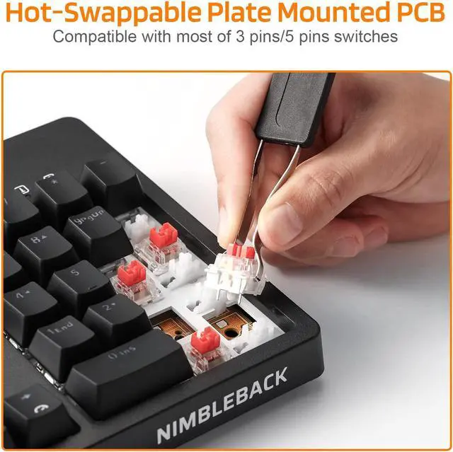 Alt view image 4 of 8 - LTC NB1041 Nimbleback Wired Mechanical Keyboard, Hot-Swappable 104Keys RGB Backlit Gaming Keyboard, Red Switch/Black