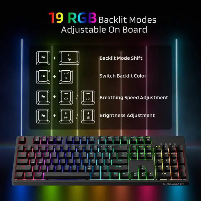Alt view image 5 of 8 - LTC NB1041 Nimbleback Wired Mechanical Keyboard, Hot-Swappable 104Keys RGB Backlit Gaming Keyboard, Red Switch/Black