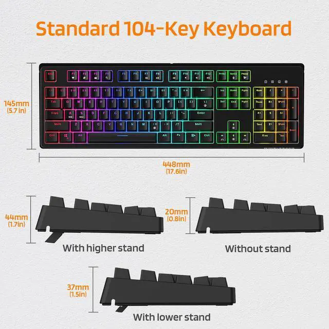Alt view image 3 of 8 - LTC NB1041 Nimbleback Wired Mechanical Keyboard, Hot-Swappable 104Keys RGB Backlit Gaming Keyboard, Red Switch/Black