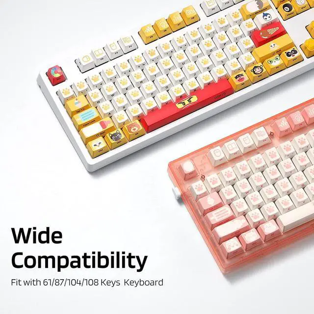 Alt view image 3 of 7 - LTC LavaCaps PBT DoubleShot 108 Keycaps Set, Cat's Claw Sublimation OEM Profile for ANSI US Layout 61/87 TKL/104/108 Keys Mechanical Keyboard, with Keycap Puller - (Only Keycaps), Pink