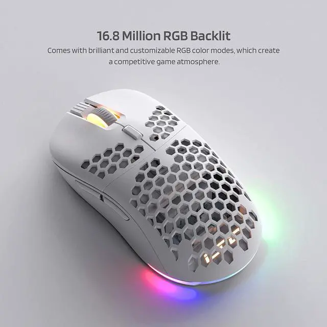 Alt view image 4 of 10 - LTC Mosh Pit 16,000 DPI RGB Wireless Ambidextrous Gaming Mouse with Lightweight Honeycomb Shell, Ergonomic Shape for Right or Left Hand Use, Comfortable 2.4G Mice for PC/Mac/Laptop, White