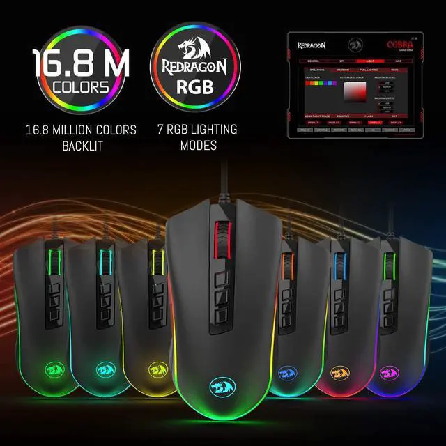 Alt view image 5 of 7 - Redragon M711 Cobra Gaming Mouse with 16.8 Million RGB Color Backlit, 10,000 DPI Adjustable, Comfortable Grip, 7 Programmable Buttons, Black