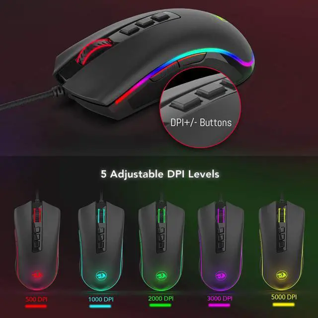 Alt view image 6 of 7 - Redragon M711 Cobra Gaming Mouse with 16.8 Million RGB Color Backlit, 10,000 DPI Adjustable, Comfortable Grip, 7 Programmable Buttons, Black