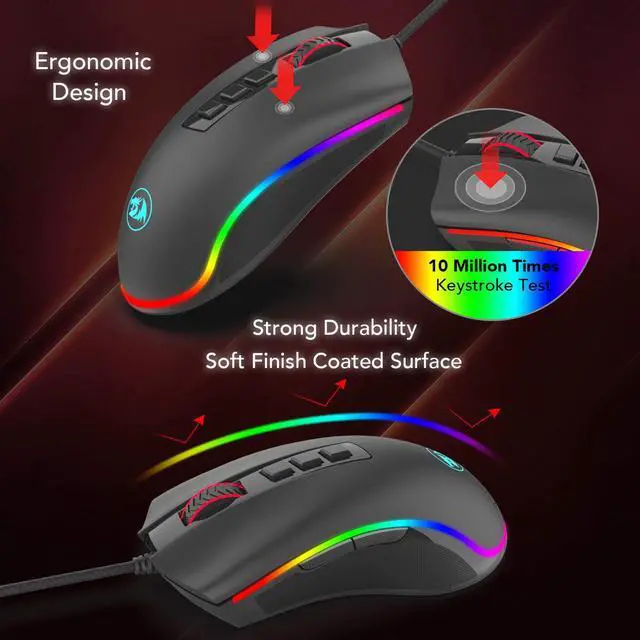 Alt view image 8 of 7 - Redragon M711 Cobra Gaming Mouse with 16.8 Million RGB Color Backlit, 10,000 DPI Adjustable, Comfortable Grip, 7 Programmable Buttons, Black