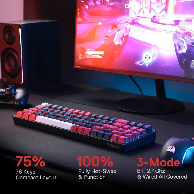 Redragon K628 PRO 75% 3-Mode Wireless RGB Gaming Keyboard, 78 Keys Hot-Swappable  Compact Mechanical Keyboard, Red Switch Gaming Keyboards