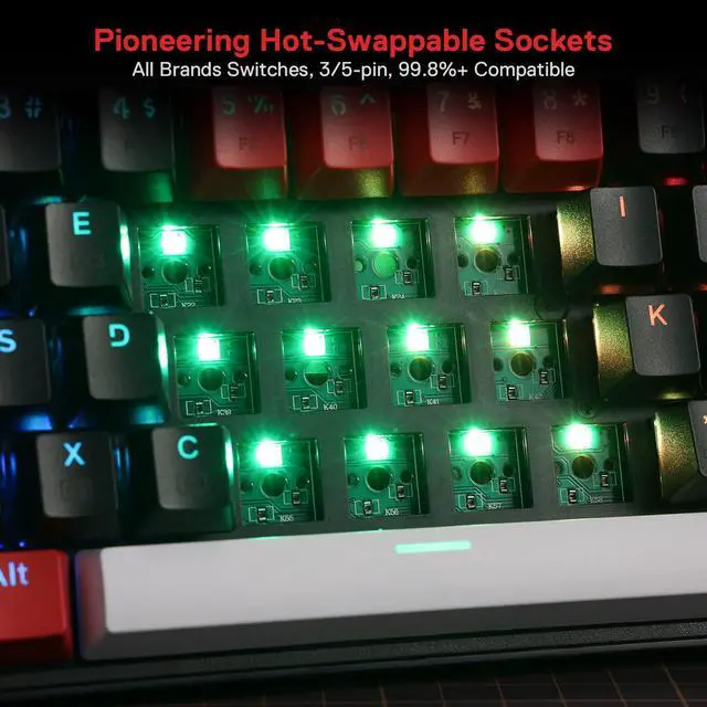 Alt view image 6 of 7 - Redragon K628 PRO 75% 3-Mode Wireless RGB Gaming Keyboard, 78 Keys Hot-Swappable Compact Mechanical Keyboard, Red Switch
