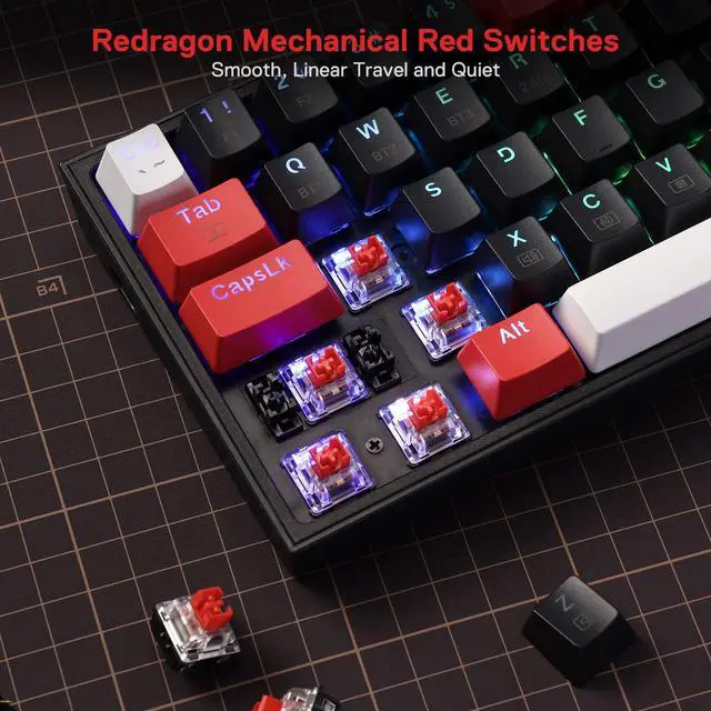 Alt view image 7 of 7 - Redragon K628 PRO 75% 3-Mode Wireless RGB Gaming Keyboard, 78 Keys Hot-Swappable Compact Mechanical Keyboard, Red Switch