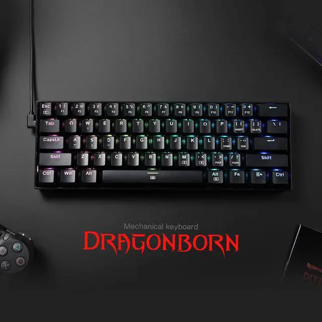 Alt view image 2 of 7 - Redragon K630 Dragonborn 60% Wired RGB Gaming Keyboard, 61 Keys Compact Mechanical Keyboard,  Red Switch Black