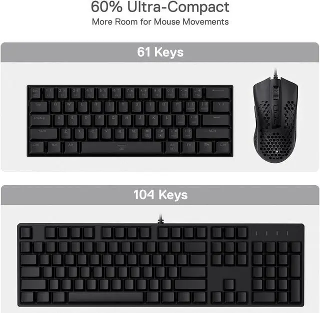 Alt view image 3 of 7 - Redragon K630 Dragonborn 60% Wired RGB Gaming Keyboard, 61 Keys Compact Mechanical Keyboard,  Red Switch Black