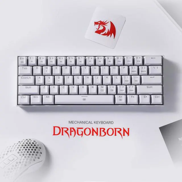 Alt view image 2 of 7 - Redragon K630 Dragonborn 60% Wired RGB Gaming Keyboard, 61 Keys Compact Mechanical Keyboard, Brown Switch White