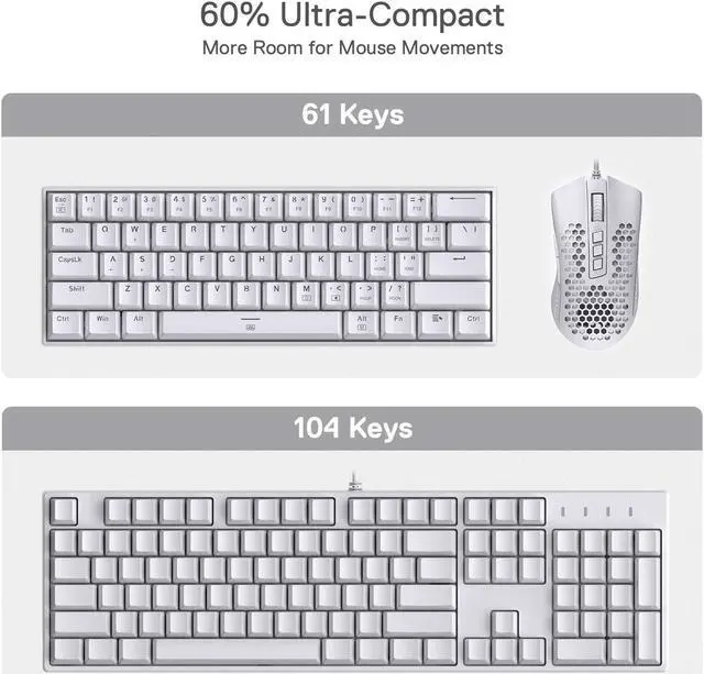 Alt view image 3 of 7 - Redragon K630 Dragonborn 60% Wired RGB Gaming Keyboard, 61 Keys Compact Mechanical Keyboard,Red Switch White