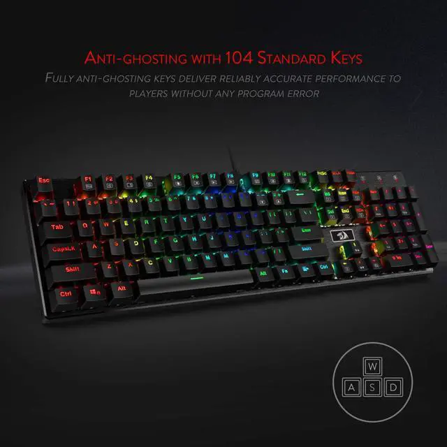 Alt view image 2 of 7 - Redragon K556 RGB LED Backlit Wired Mechanical Gaming Keyboard, Aluminum Base, 104 Standard Keys