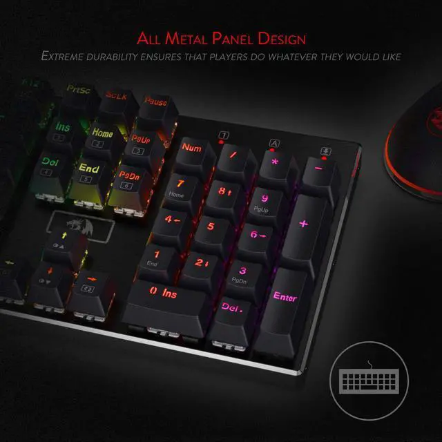 Alt view image 3 of 7 - Redragon K556 RGB LED Backlit Wired Mechanical Gaming Keyboard, Aluminum Base, 104 Standard Keys
