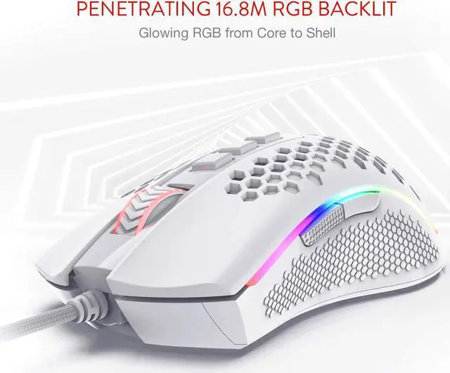 Alt view image 7 of 7 - Redragon M808 Storm Lightweight RGB Gaming Mouse, 85g Ultralight Honeycomb Shell - 12,400 DPI Optical Sensor - 7 Programmable Buttons - Precise Registration - Super-Lite Cable White